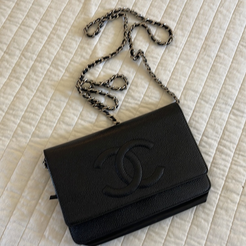 Chanel Wallet on a Chain Black Pebble Grain Leather